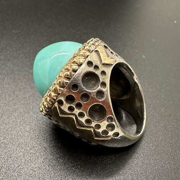 Dian Malouf Silver and 14k Turquoise Cocktail Ring - Picture 5 of 12